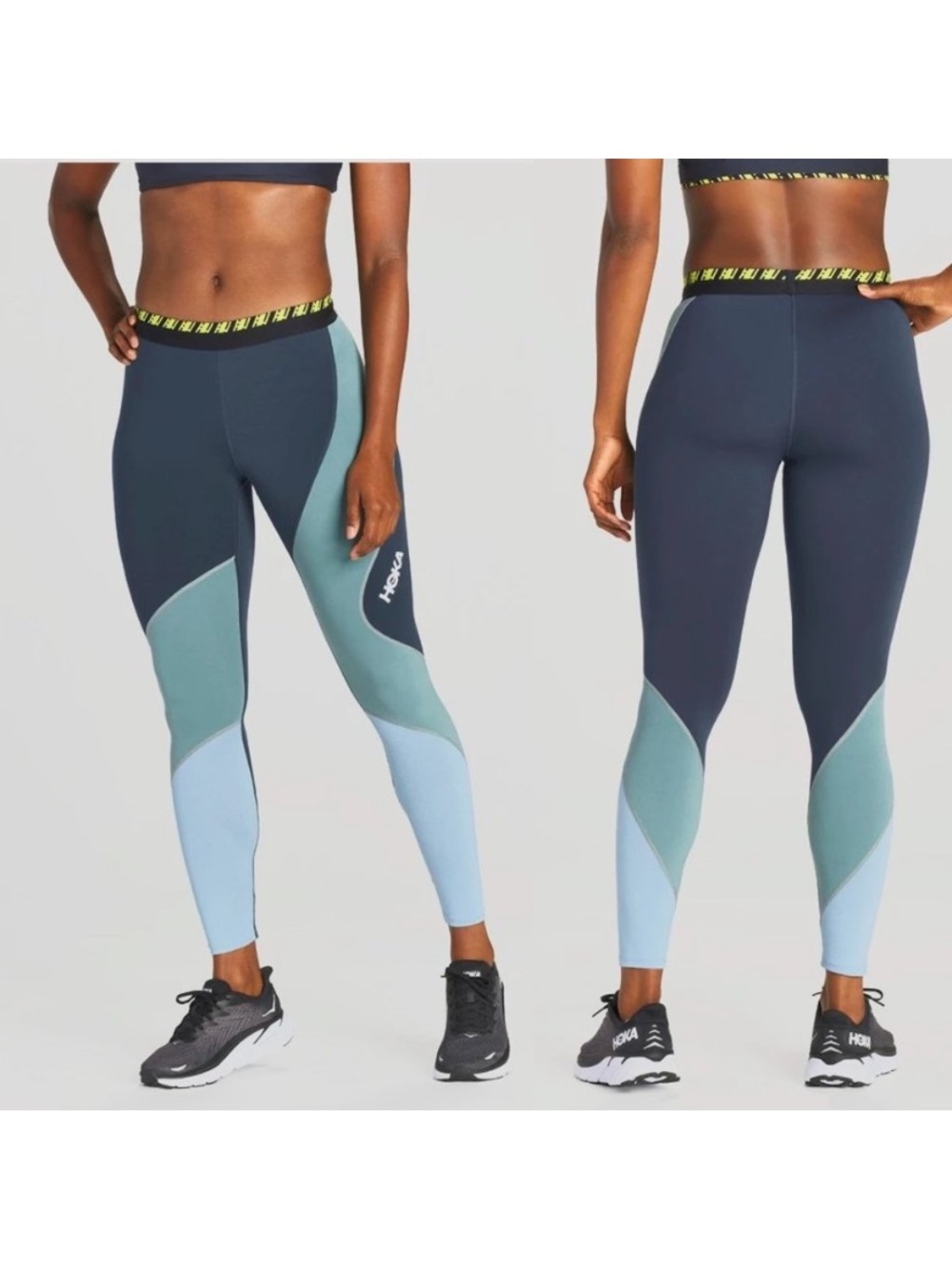HOKA Hupana Colorblock High-Waist Performance Leggings - Navy, Teal blue sz s nw